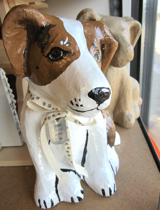 Cannoli Shop Dog Paper Mache Art